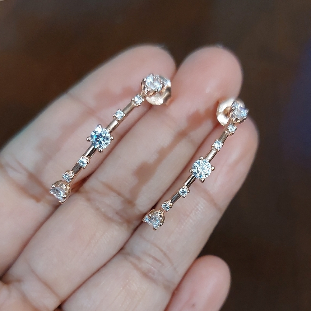 Rose Gold Plated Over Sterling W/ Clear CZ Crystals Hoop Earrings 925 JCL CHINA
